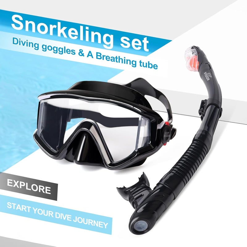 EXP VISION Snorkel Set Pano 3 Window Adult Snorkeling Gear, Professional Snorkel Goggles Anti-Fog Diving Mask, Anti-Leak Swim Goggles and Dry Top Snorkel for Diving, Snorkeling, Swimming - Image 4